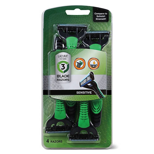 Lacura Men's Sensitive Triple Blade Razors, 4 count